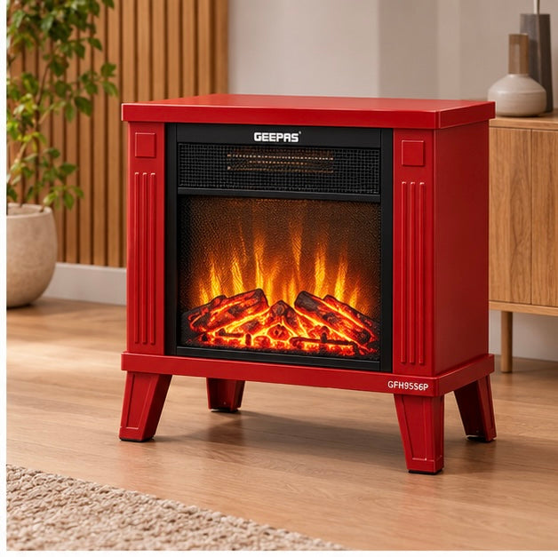 🔥 Geepas GFH9556P Electric Fireplace Fan Heater – Red