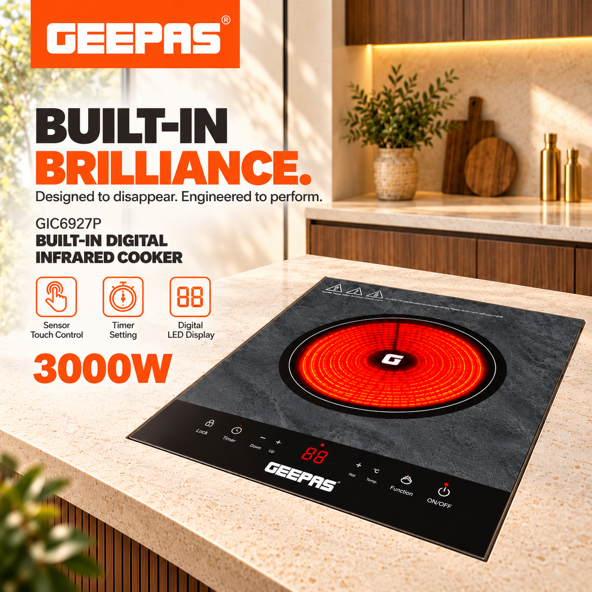 Geepas GIC6927P 3000W Built-In Digital Infrared Cooker