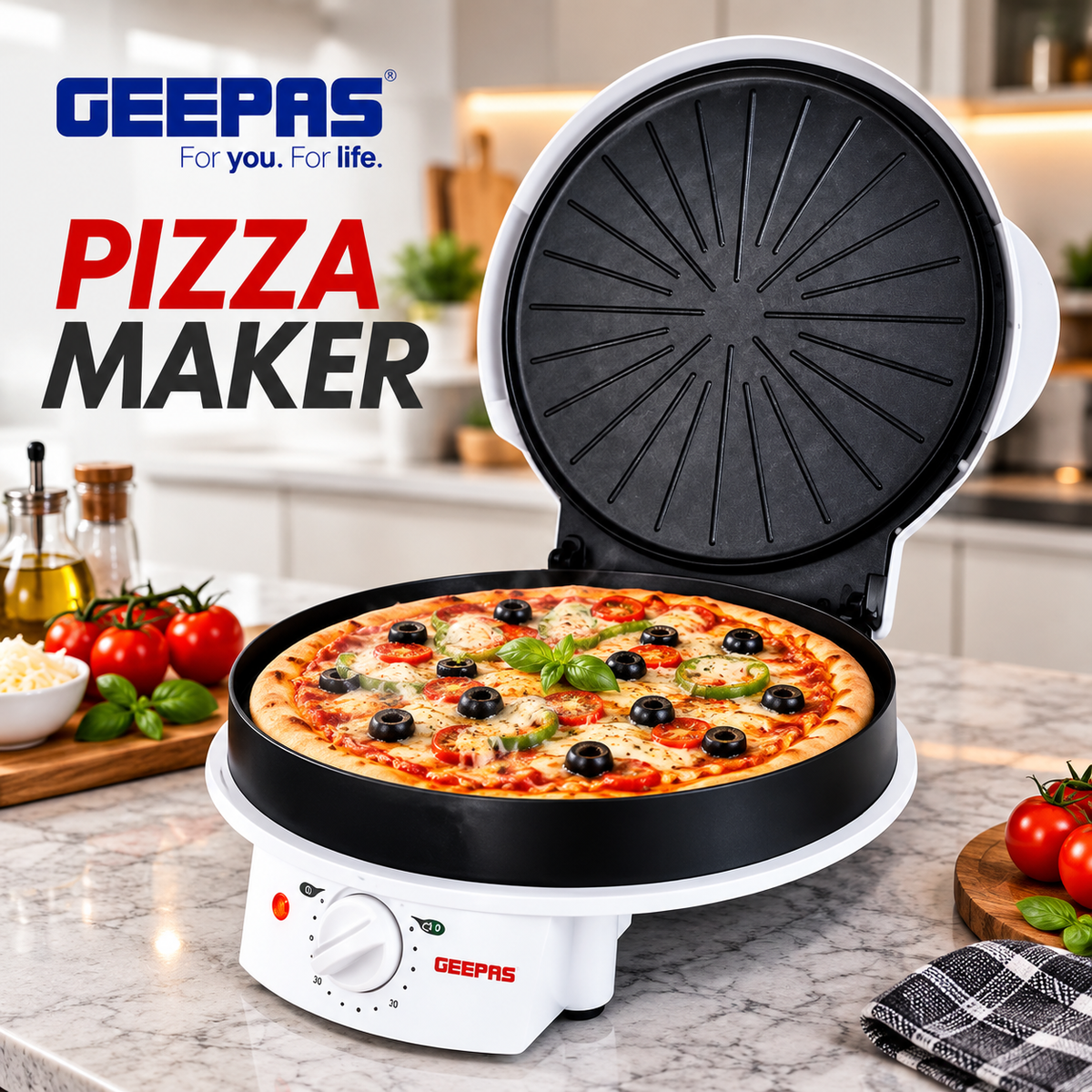 Geepas GPM2035N Pizza Maker – 32cm Non-Stick Baking Grill