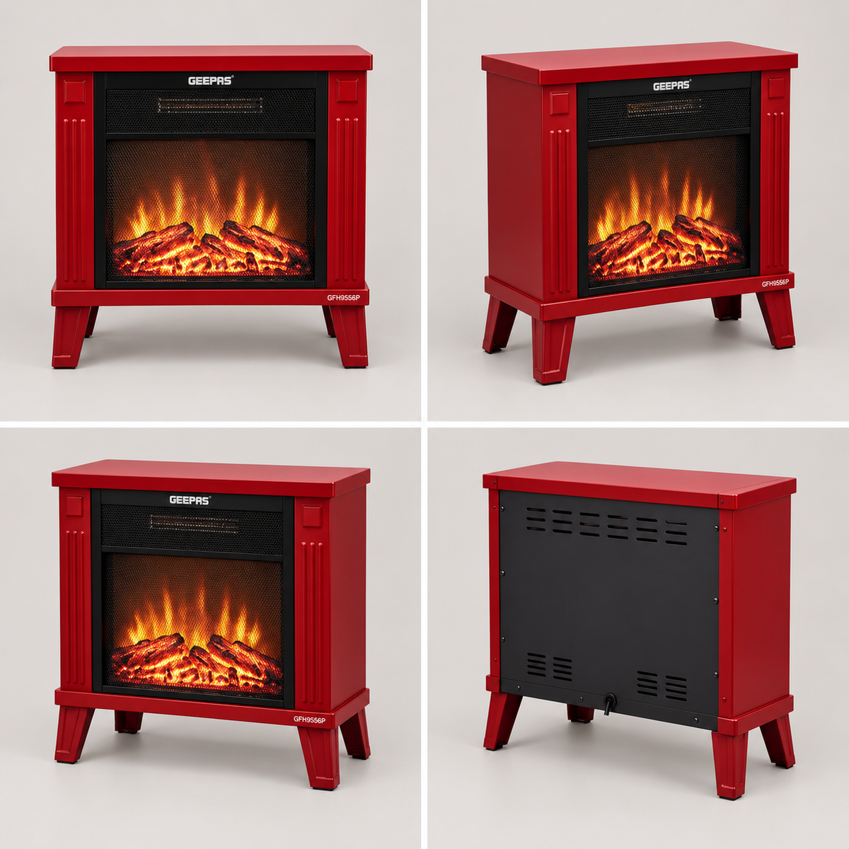 🔥 Geepas GFH9556P Electric Fireplace Fan Heater – Red