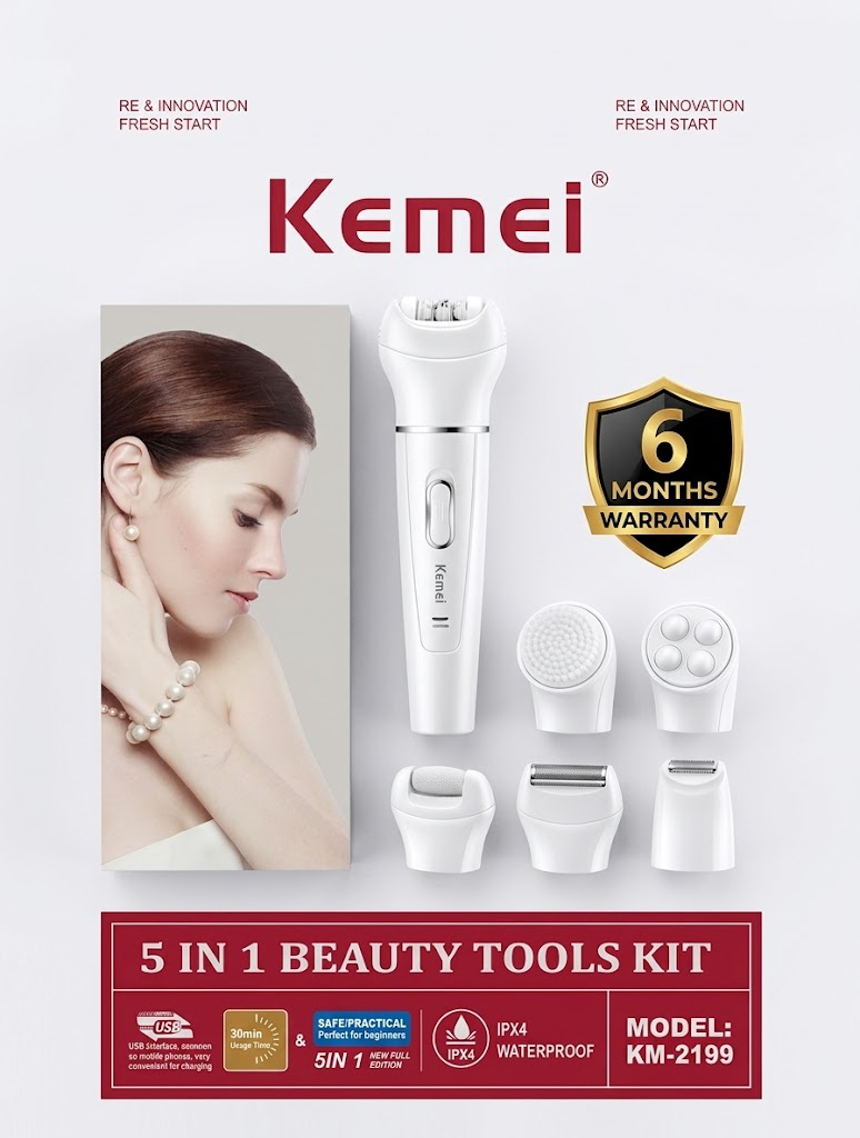 Kemei 5-in-1 Epilator & Beauty Care Kit