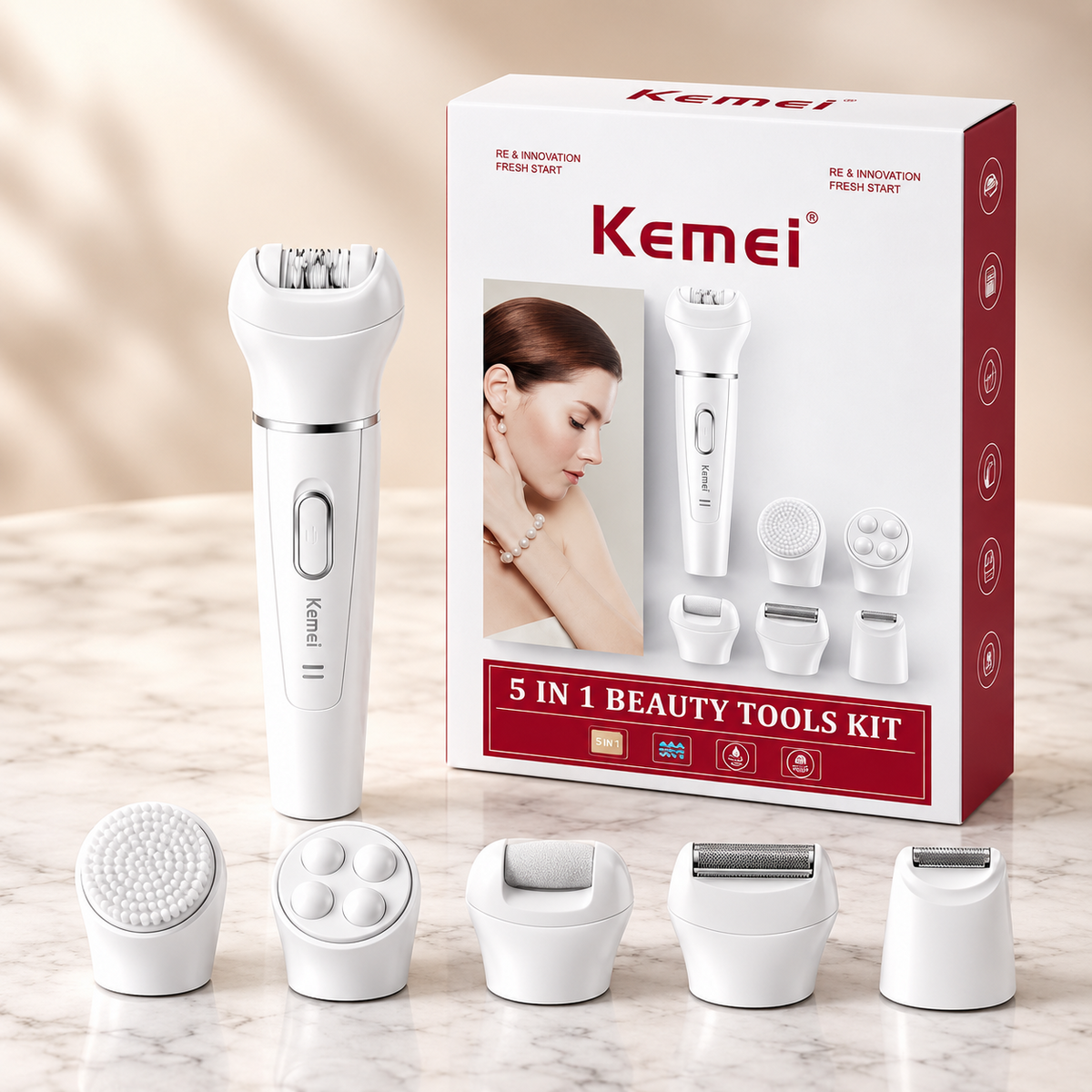 Kemei 5-in-1 Epilator & Beauty Care Kit