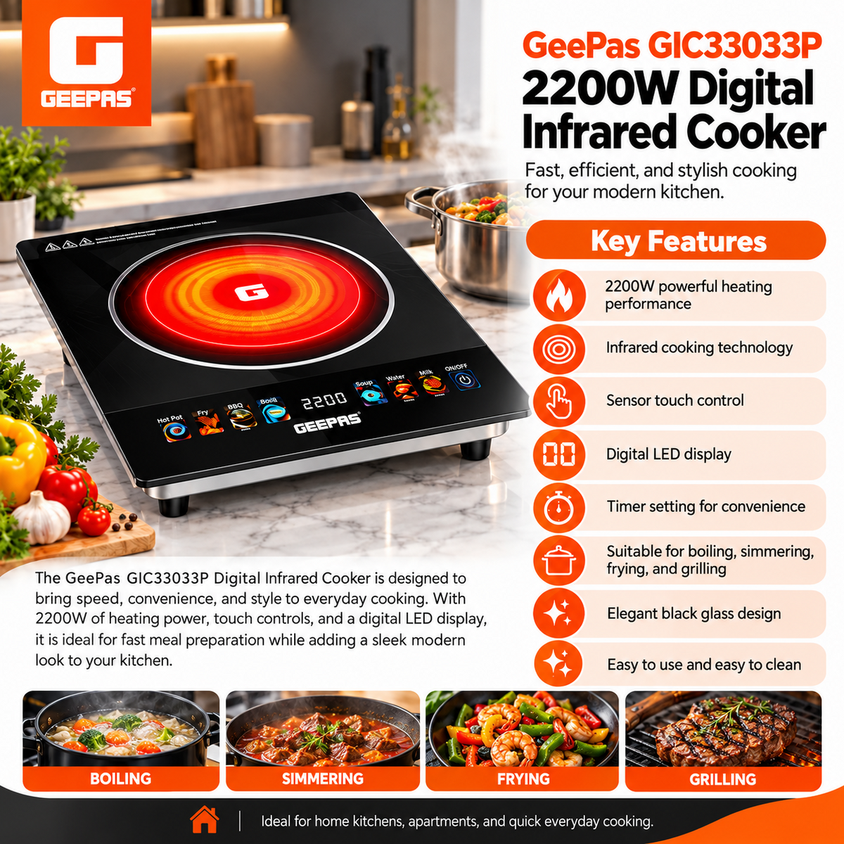 Geepas GIC33033P Digital Infrared Cooker.