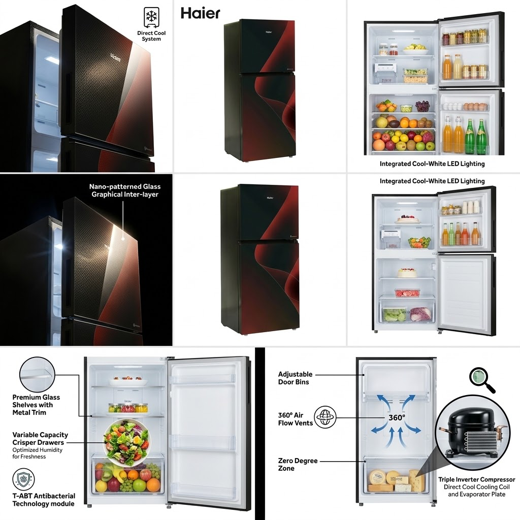 Haier HRF-246 IPRA Smart Inverter Refrigerator (Red Glass/GreenFinish)