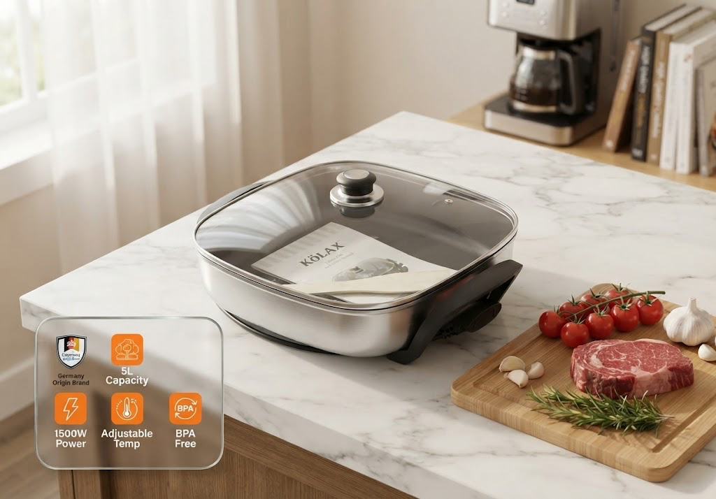 KÖLAX 5L Electric Frying Pan (1500W) - German Quality &amp; Precision Cooking