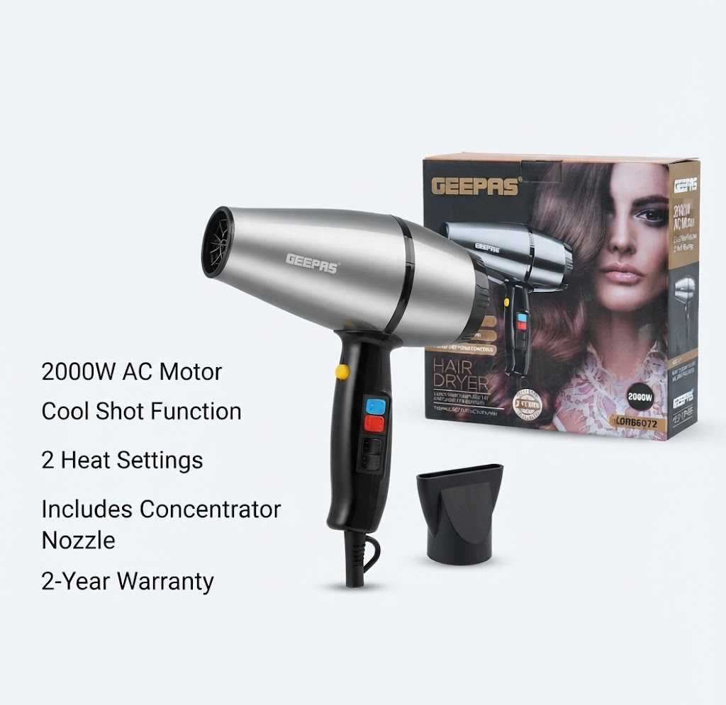 Geepas Professional 2000W Hair Dryer &amp; Styling Kit