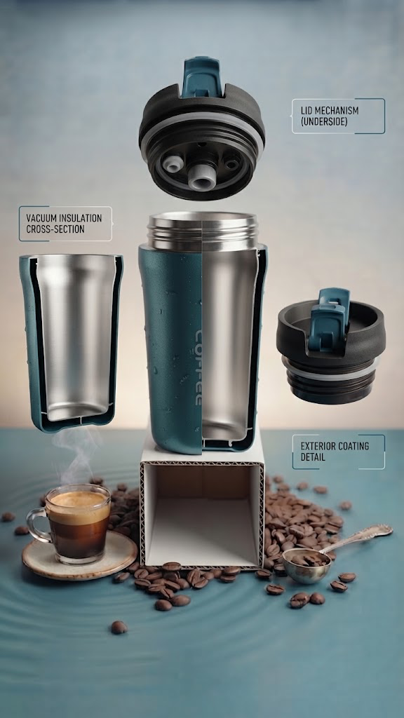Premium Vacuum Insulated Stainless Steel Coffee Travel Mug with Leak-Resistant Lid