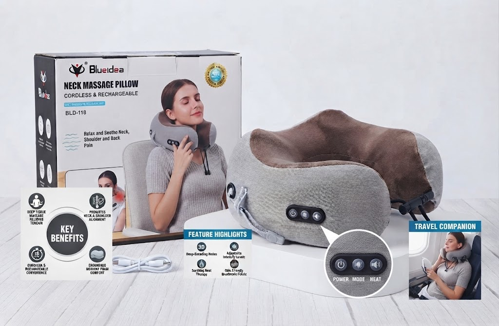 Electric Neck Massage Pillow – Memory Foam &amp; Vibration Relaxation