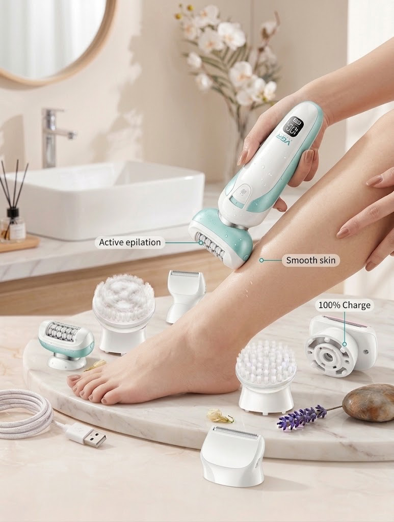 VGR V-750 5-in-1 Cordless Waterproof Epilator – Smooth Hair Removal & Skin Care Kit