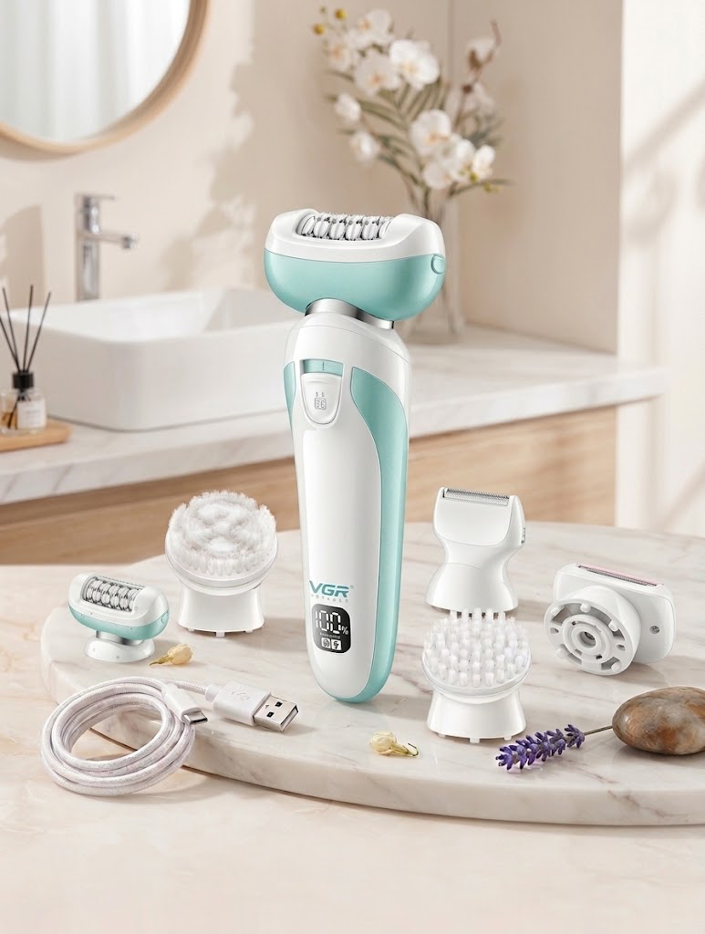 VGR V-750 5-in-1 Cordless Waterproof Epilator – Smooth Hair Removal & Skin Care Kit