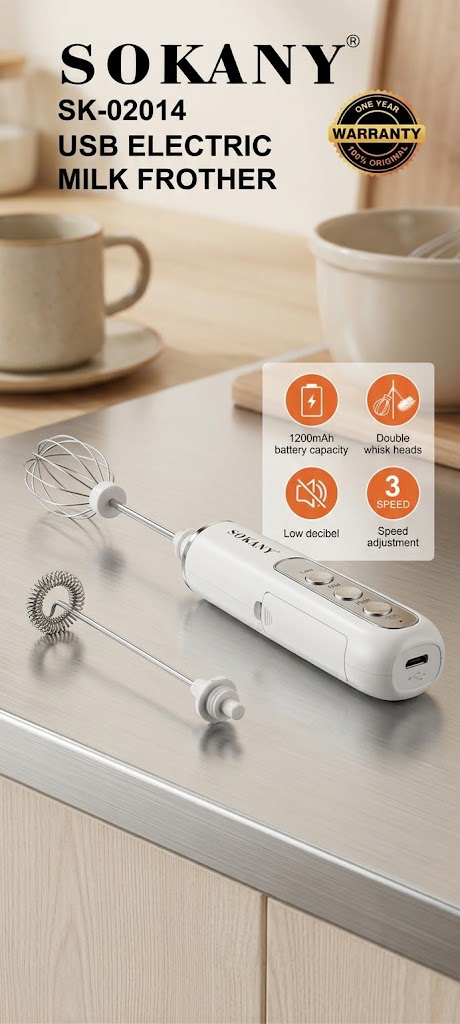 Sokany 2-in-1 USB Electric Milk Frother &amp; Whisk (SK-02014).
