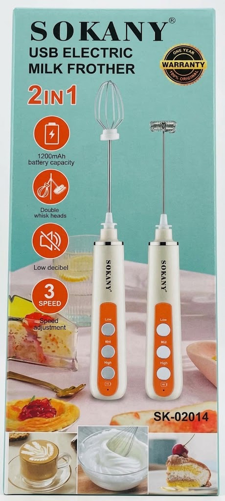 Sokany 2-in-1 USB Electric Milk Frother &amp; Whisk (SK-02014).