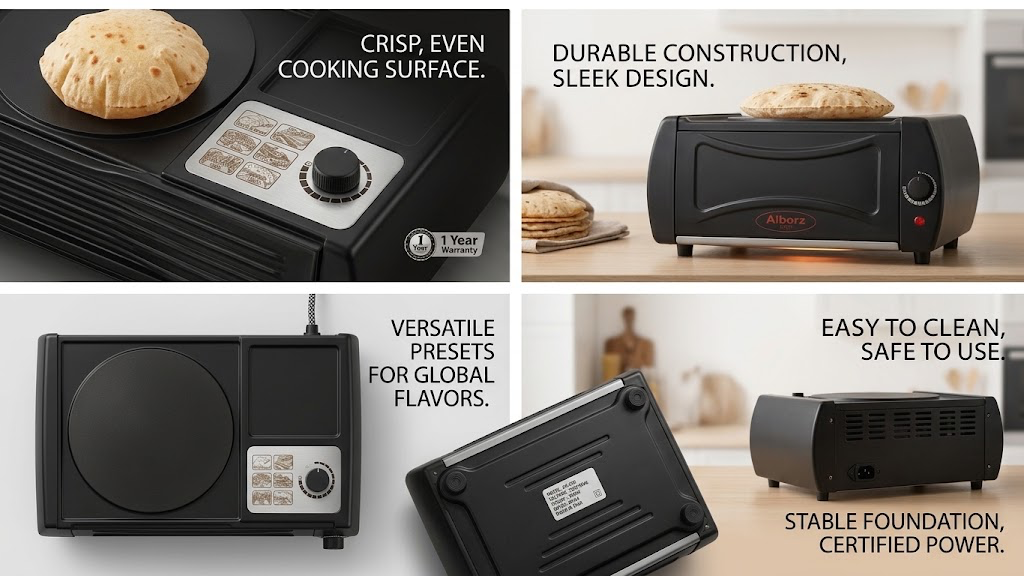 Alborz Multi-Purpose Electric Roti &amp; Snack Maker (1800W)