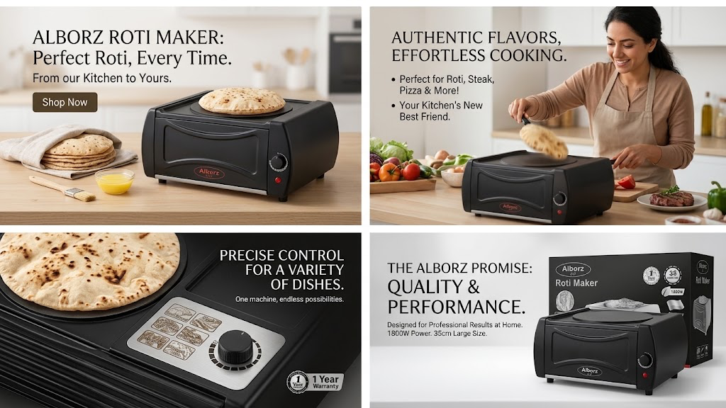 Alborz Multi-Purpose Electric Roti &amp; Snack Maker (1800W)