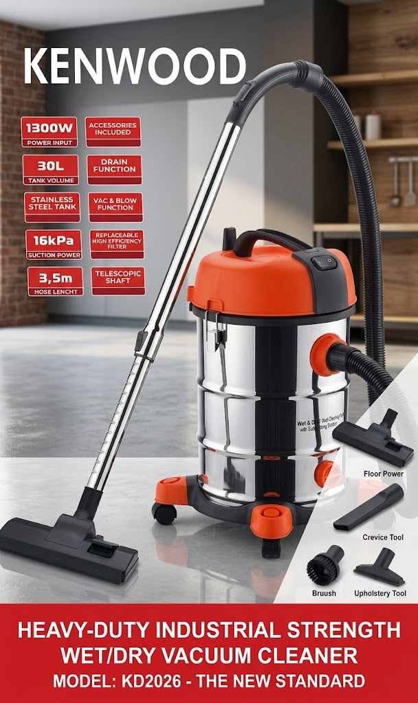 Kenwood KD2026 Wet &amp; Dry Vacuum Cleaner – 1300W, 30L