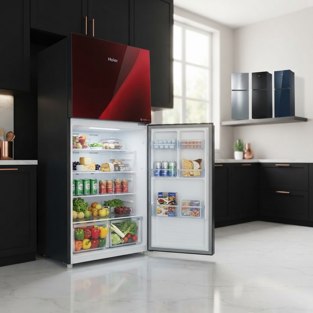 Haier 346 IPRA Smart Inverter Refrigerator — Red Glass Door (12 Cubic Feet)