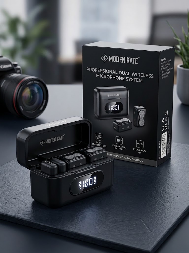 MODEN KATE Dual Wireless Microphone System with Smart Charging Case (Model: MK-100)