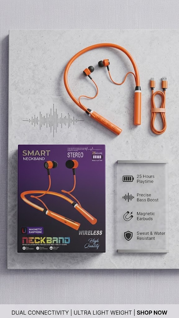 Smart Wireless Neckband Handfree – 25 Hours Playtime