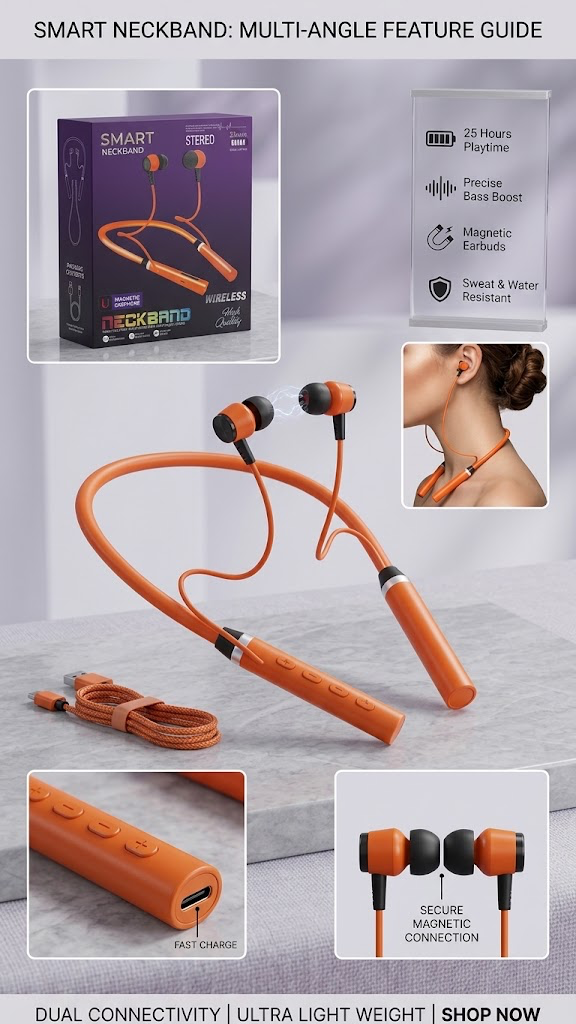 Smart Wireless Neckband Handfree – 25 Hours Playtime