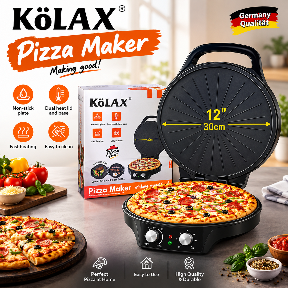 KÖLAX Pizza Maker – 12" / 30cm Electric Pizza Oven