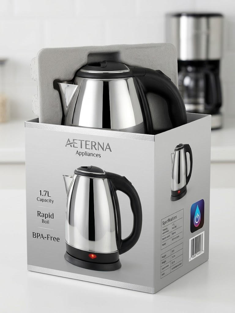 Aeterna 1.7L Electric Kettle – Silver & Black