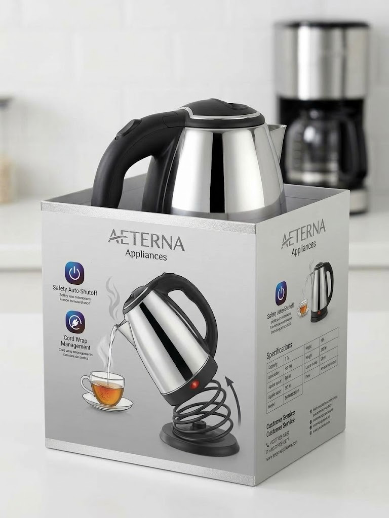 Aeterna 1.7L Electric Kettle – Silver & Black