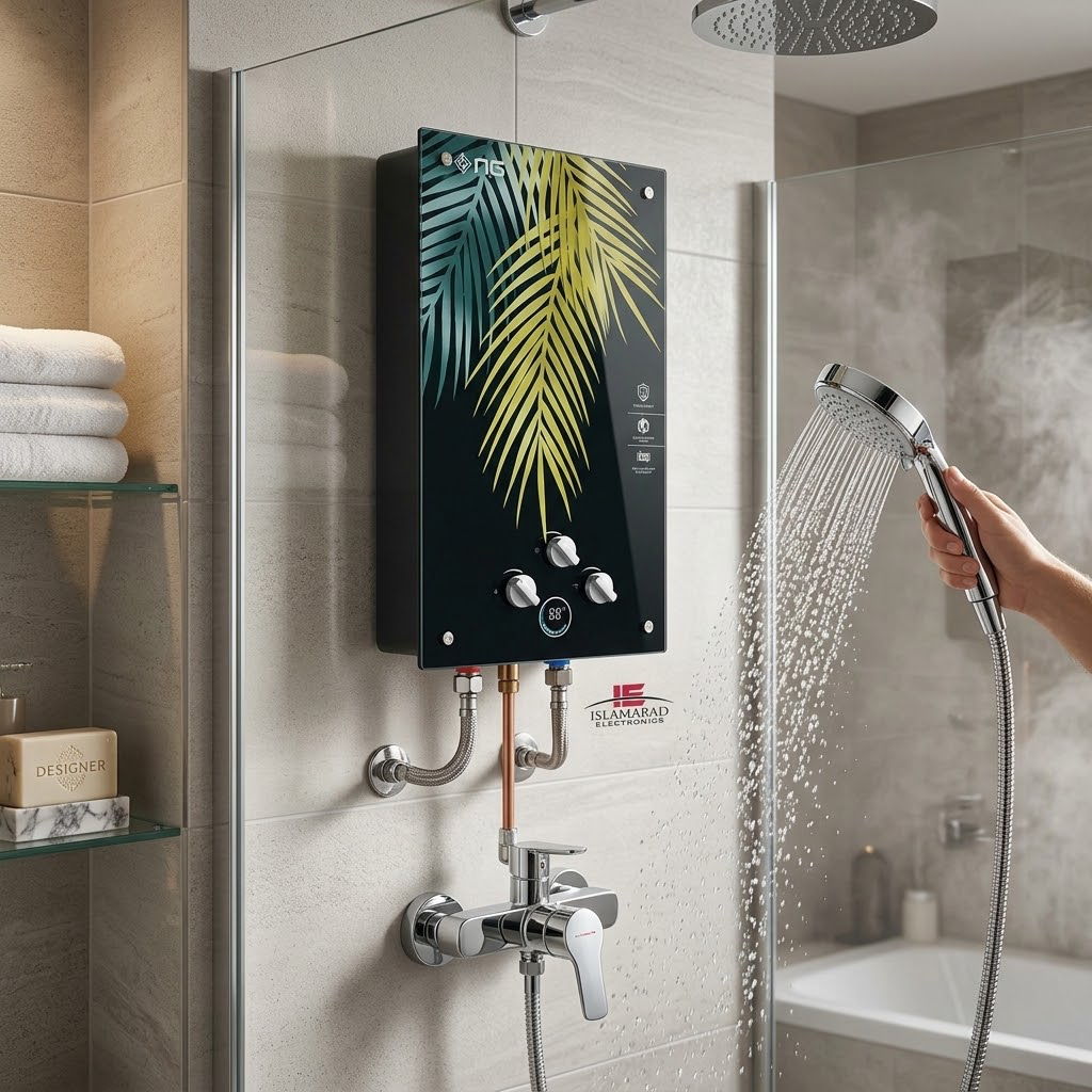 NG Gas Water Heater – Black Glass with Digital Temperature Display