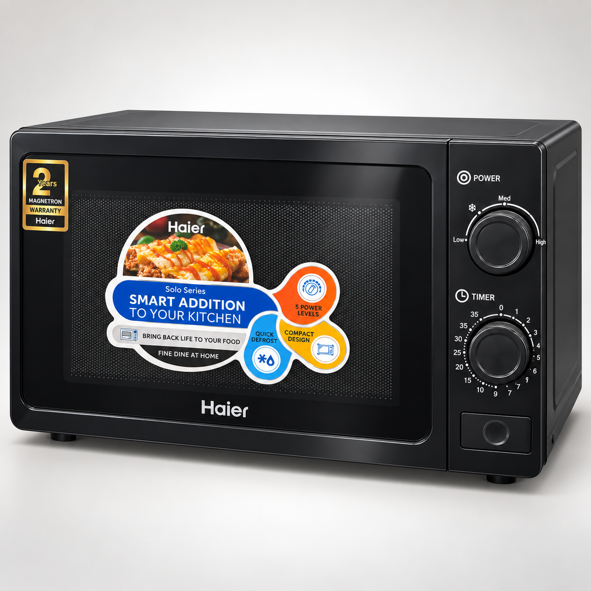 Haier HMW-20MBS Solo Microwave Oven – 20 Litres, 700W, Black