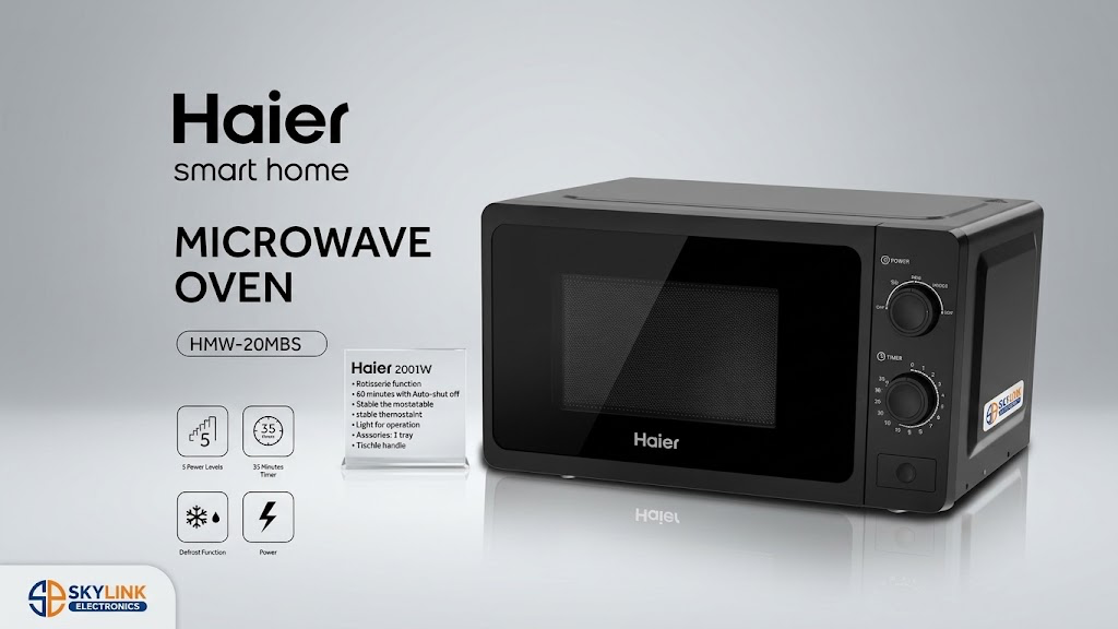 Haier HMW-20MBS Solo Microwave Oven – 20 Litres, 700W, Black