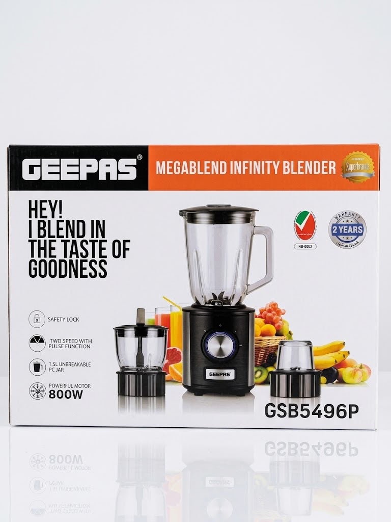 Geepas PowerPro Blender GSB5496P – 600W Powerful Blender with 1.5L Glass Jar