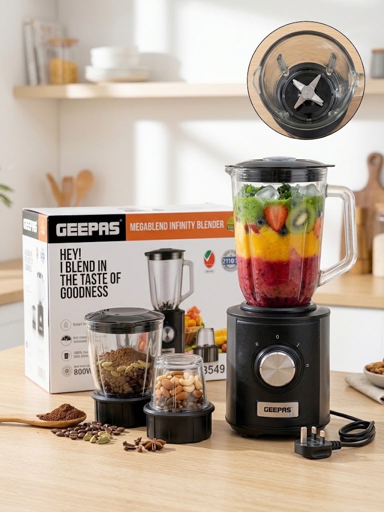 Geepas PowerPro Blender GSB5496P – 600W Powerful Blender with 1.5L Glass Jar